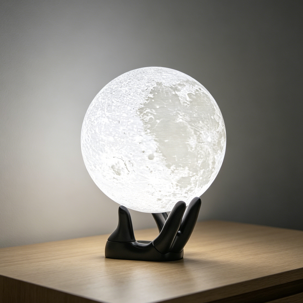 7.1" Moon Lamp 16 Colors 3D Printing Black Stand